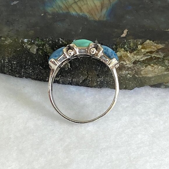 Premier Designs Sterling Silver 925 Simulated Turquoise Sodalite Band Ring 6.5 - Picture 6 of 16